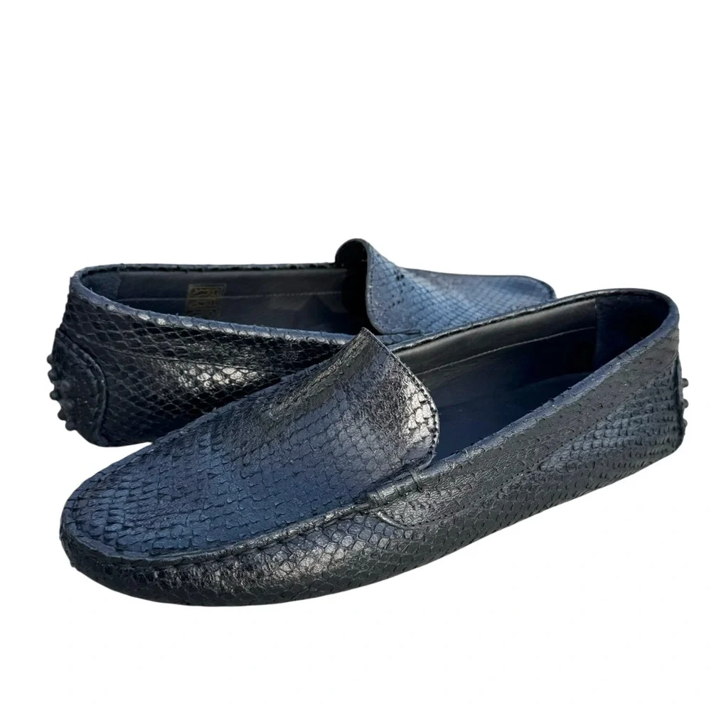 M. Gemi Loafers Black Snakeskin Leather Driver Shoes Mens